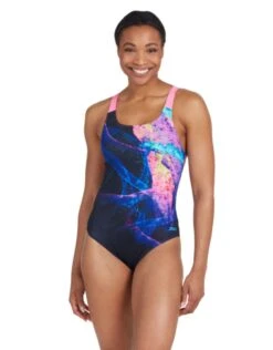 Zoggs Acid Wave Speedback Swimsuit - Black/Pink