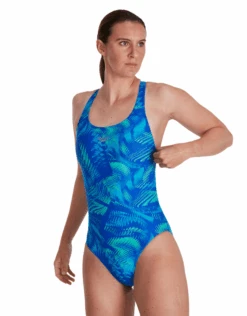 Speedo Allover Powerback Swimsuit - Blue/Green