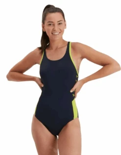 Speedo Boom Logo Splice Muscleback Swimsuit - Navy/Yellow