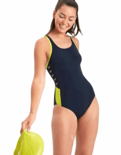 Speedo Boom Logo Splice Muscleback Swimsuit - Navy/Yellow 13 Speedo Boom Logo Splice Muscleback Swimsuit - Navy/Yellow -Swim District BoomLogoSpliceMusclebackSwimsuit NavyYellow 4