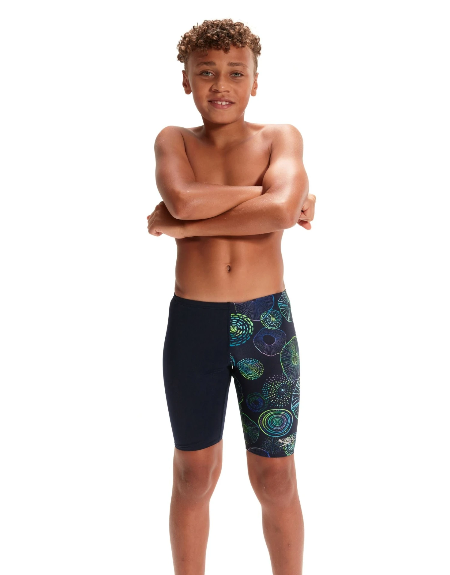 Speedo Boys Allover Digi Jammer - Navy/Green 3 Speedo Boys Allover Digi Jammer - Navy/Green