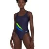Speedo Core Placement U-Back Swimsuit - Navy/Blue/Yellow