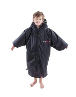 Kids Advance Short Sleeve Robe 5-9 Yrs -Swim District Dryrobe kids short sleeve robe black grey 5 9 2