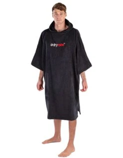 Organic Cotton Short Sleeve Adult Towel Poncho - Black 8 Organic Cotton Short Sleeve Adult Towel Poncho - Black -Swim District DryrobeOrganicCottonShortSleeveTowel Black 2