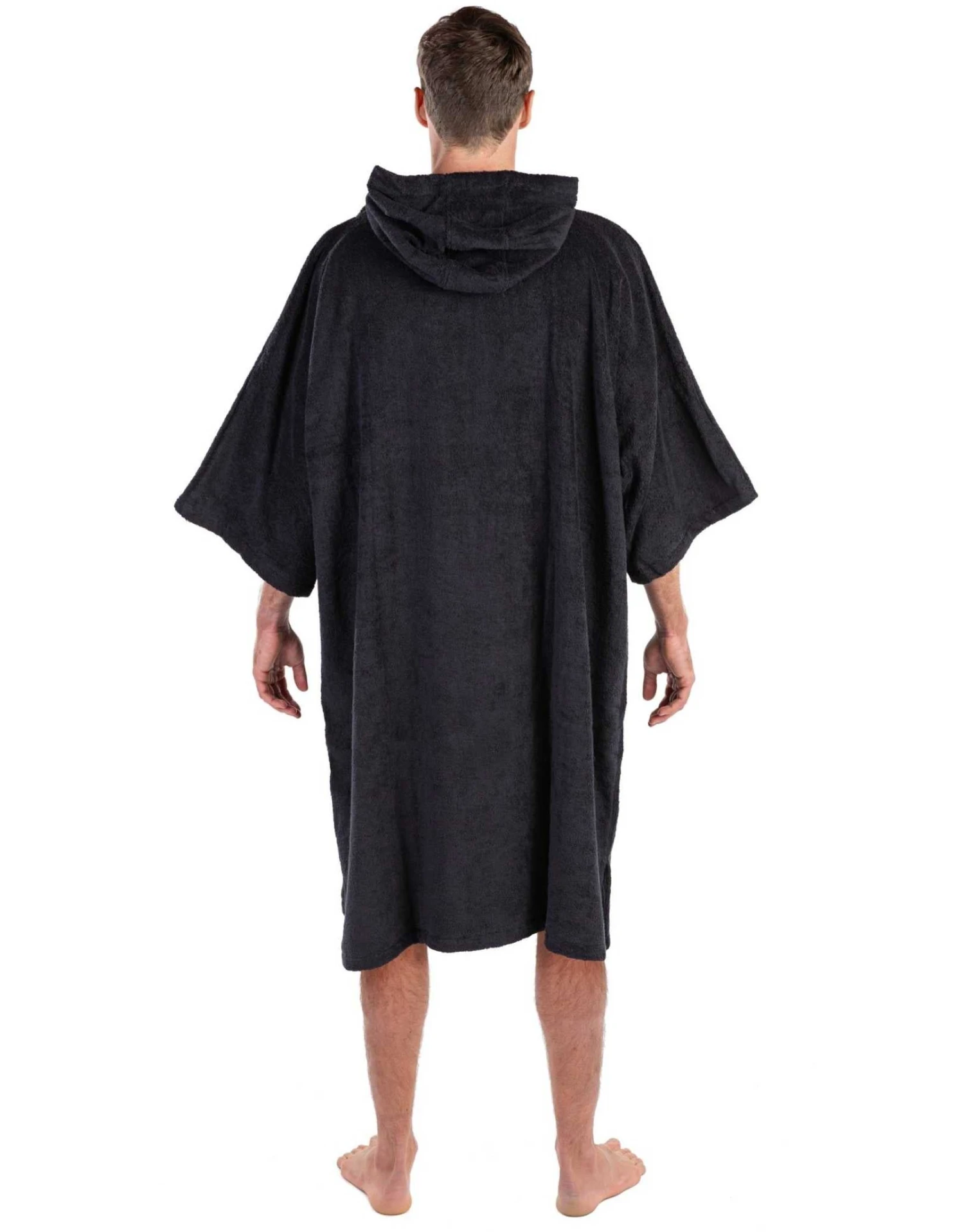 Organic Cotton Short Sleeve Adult Towel Poncho - Black 4 Organic Cotton Short Sleeve Adult Towel Poncho - Black - Image 2
