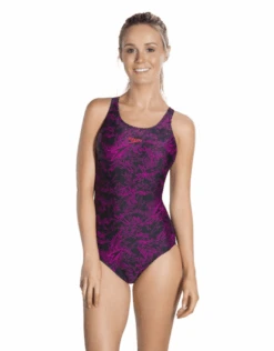 Speedo Endurance 10 Boom Allover Muscleback Swimsuit - Black/Pink