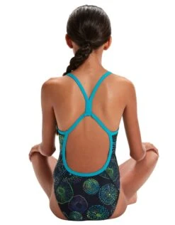 Speedo Girls Allover Digital V Back Swimsuit - Navy/Green -Swim District GirlsAlloverDigitalVBackSwimsuit NavyGreen 1