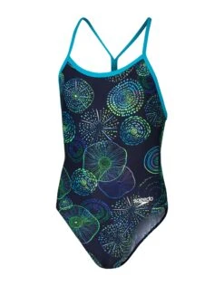 Speedo Girls Allover Digital V Back Swimsuit - Navy/Green -Swim District GirlsAlloverDigitalVBackSwimsuit NavyGreen 2
