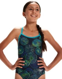 Speedo Girls Allover Digital V Back Swimsuit - Navy/Green -Swim District GirlsAlloverDigitalVBackSwimsuit NavyGreen 3