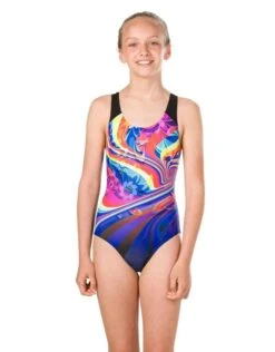 Speedo Girls Geoflash Digital Placement Splashback - Black/Blue