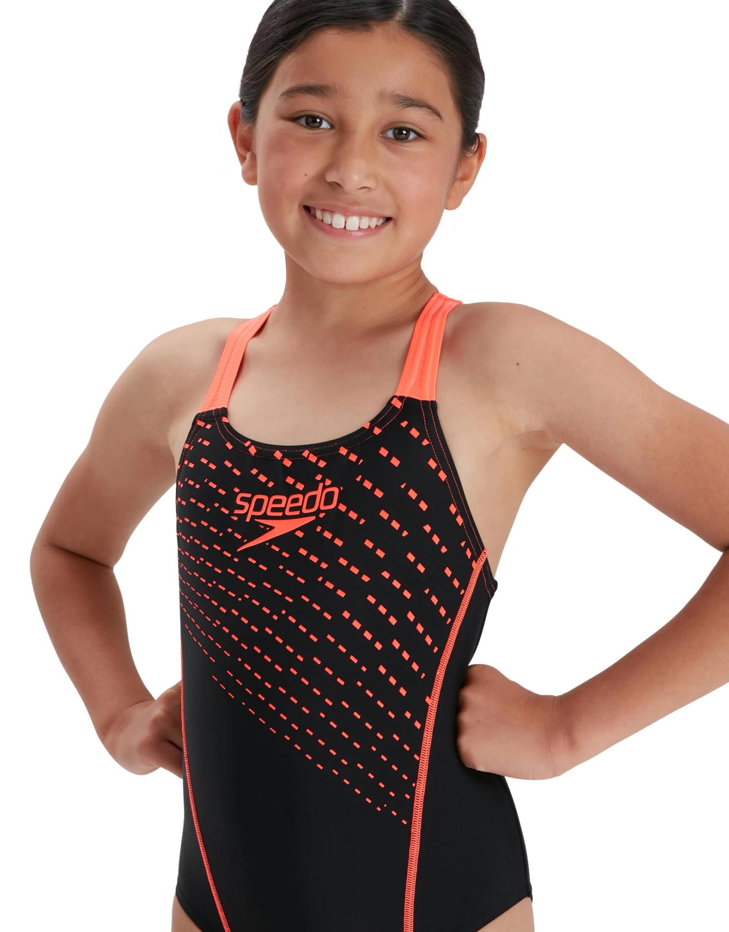Speedo Girls Medley Logo Medalist Swimsuit - Black/Siren Red 3 Speedo Girls Medley Logo Medalist Swimsuit - Black/Siren Red