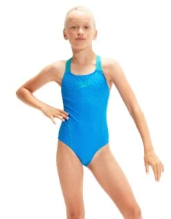 Speedo Girls Medley Logo Medalist Swimsuit - Blue/Green