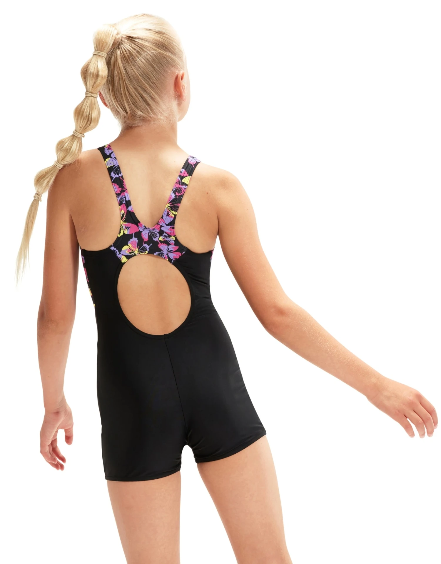 Speedo Girls Panel Legsuit - Black/Pink 4 Speedo Girls Panel Legsuit - Black/Pink - Image 2