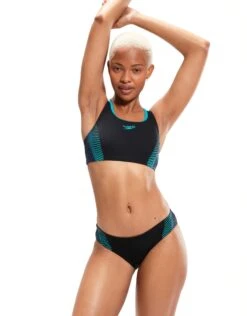 Speedo Placement 2 Piece Swimsuit - Black/Green