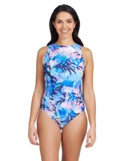 Zoggs Sasaya High Front Swimsuit - Navy/Blue