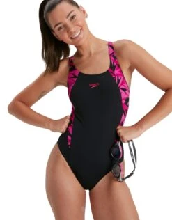 Speedo Hyperboom Splice Muscleback Swimsuit - Black/Pink