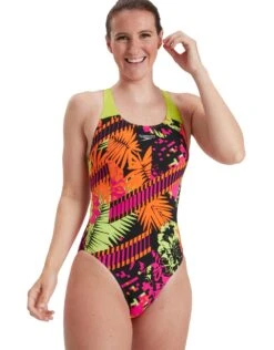 Speedo Placement Powerback Swimsuit - Pink/Green