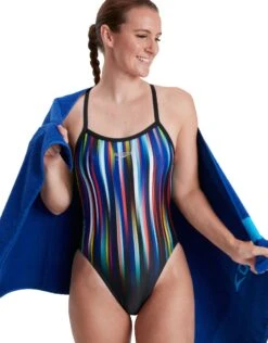 Speedo Placement Thinstrap Muscleback Swimsuit - Multi -Swim District Speedo Swimsuit Placement Thinstrap Muscleback Front Model