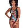 Speedo Printed Contour Shaping Swimsuit - Black/Multi