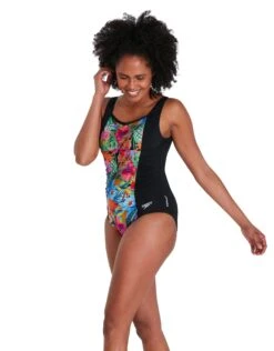 Speedo Printed Contour Shaping Swimsuit - Black/Multi -Swim District Speedo Womens Printed Shaping Swimsuit Black Multi 5