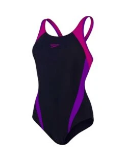 Speedo Logo Splice Muscleback Swimsuit - Navy/Purple -Swim District SpeedoSpliceMusclebackSwimsuit Navy Purple 3