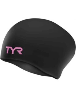 TYR Long Hair Wrinkle Free Silicone Cap -Swim District TYRLongHairWrinkle FreeSiliconeSwimCap BlackPink